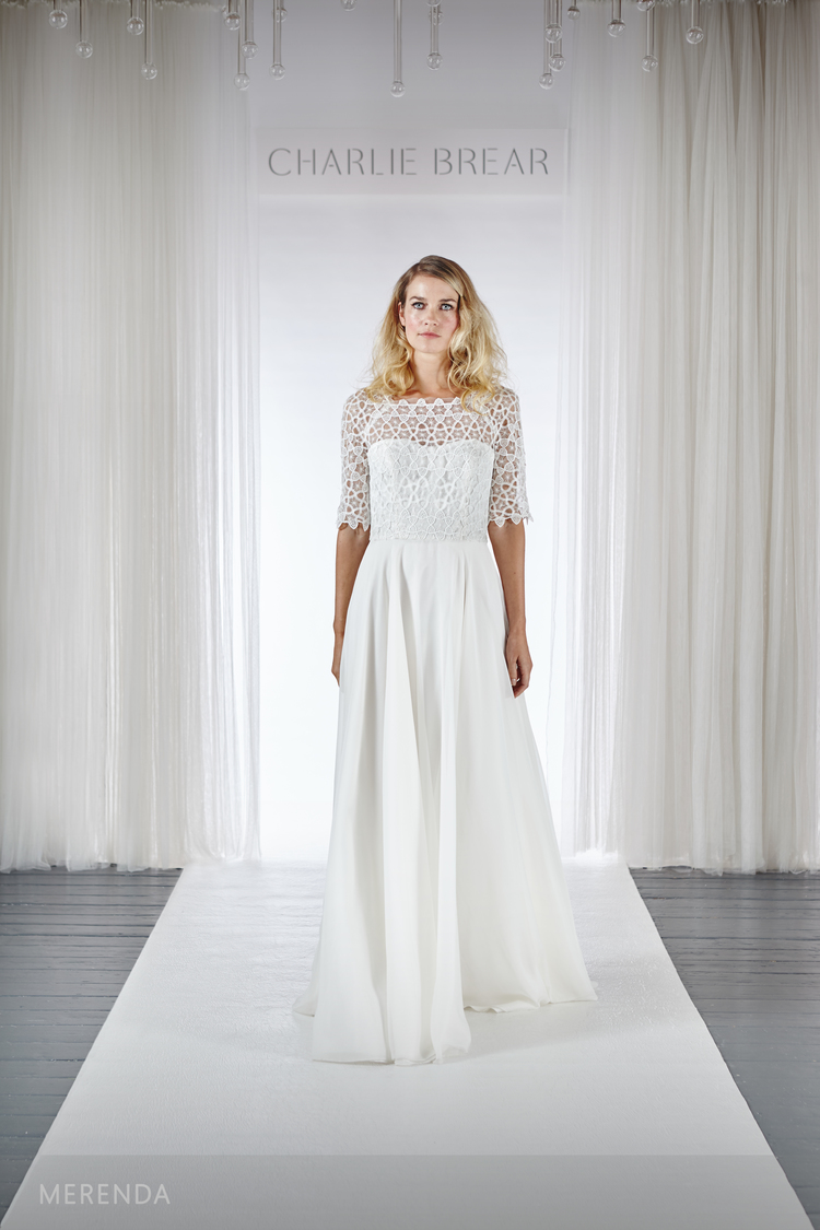 A-line Satin Wedding Dress ELIZA With Long Sleeves and Detachable Belt by  Ange Etoiles 