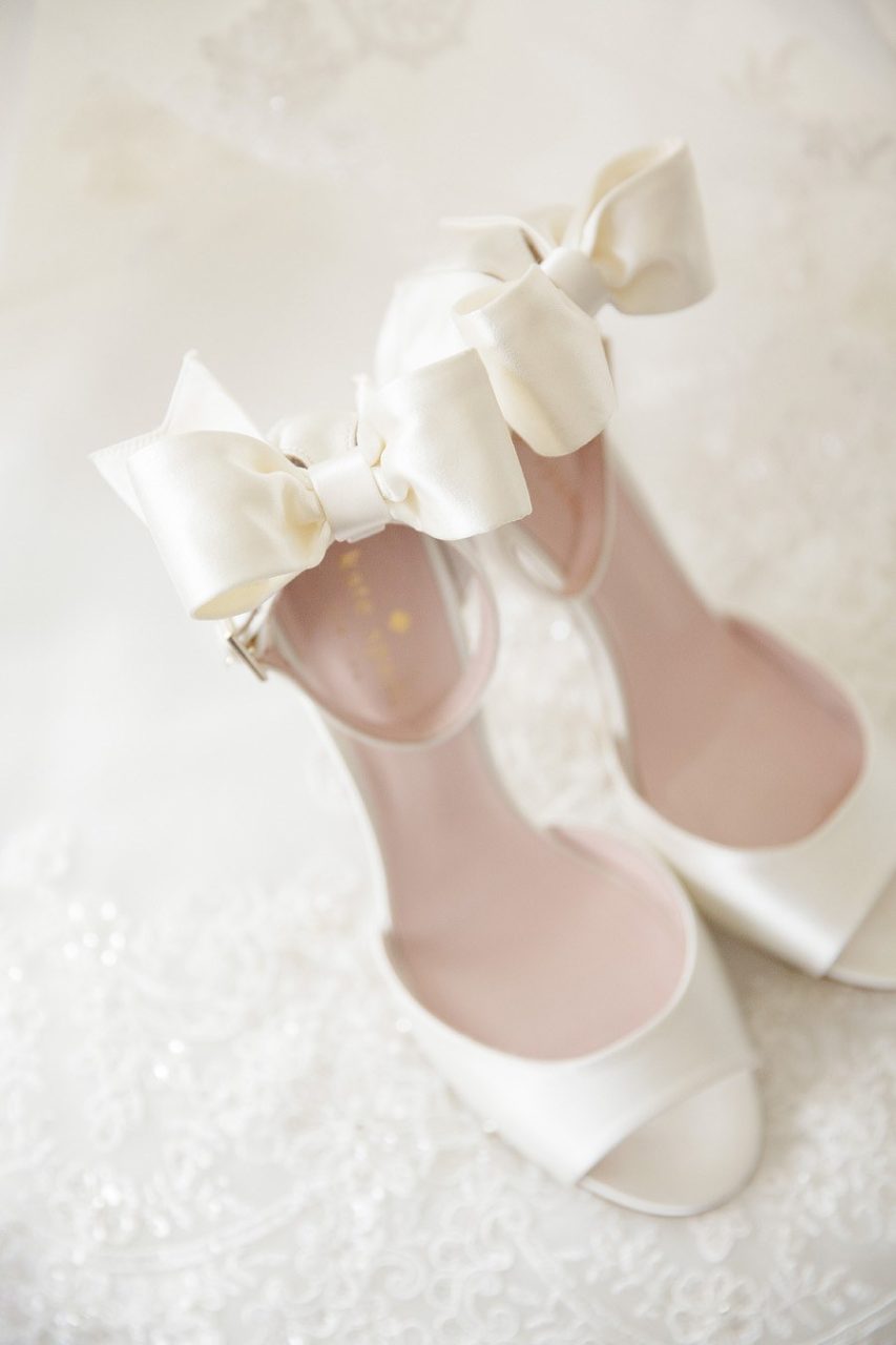 white wedding shoes with bow
